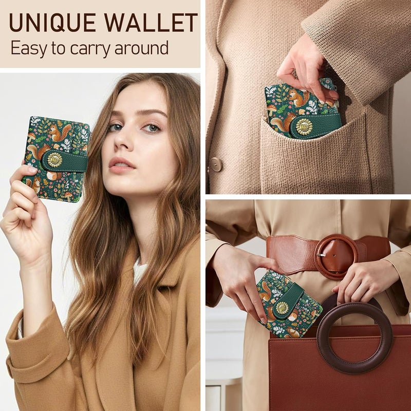 Kelvoris Cute Squirrels Small Rfid Women Wallet Bifold Zipper Coin Pocket PU Leather Compact Cash Credit Card Holder Travel Wallet for Female Ladies Teen Girls 1 ID Window 10 Card Slots - Image 2